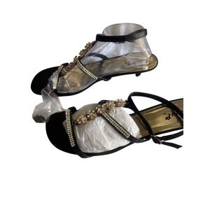 Women's Black and Gold Rhinestone Sandals Size 11 Prom Wedding